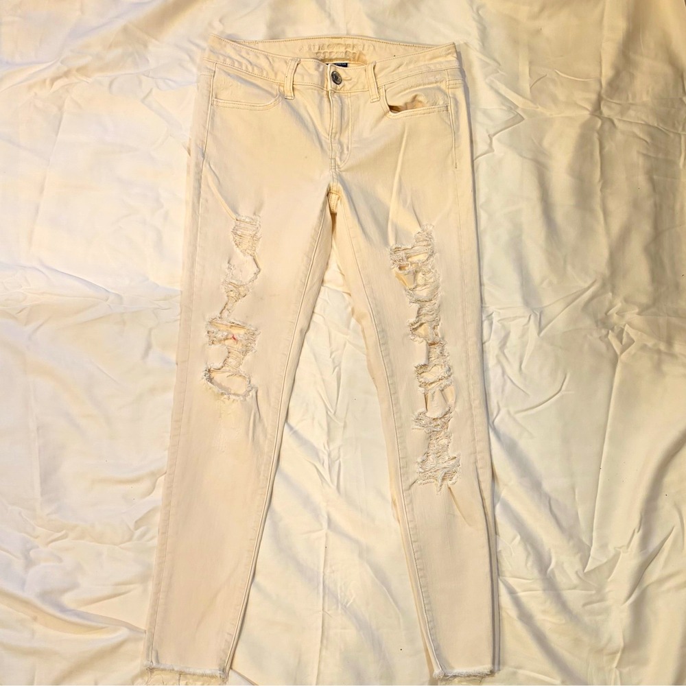 American Eagle Outfitters Super Stretch White Distressed 5-Pocket Jegging 6 #96